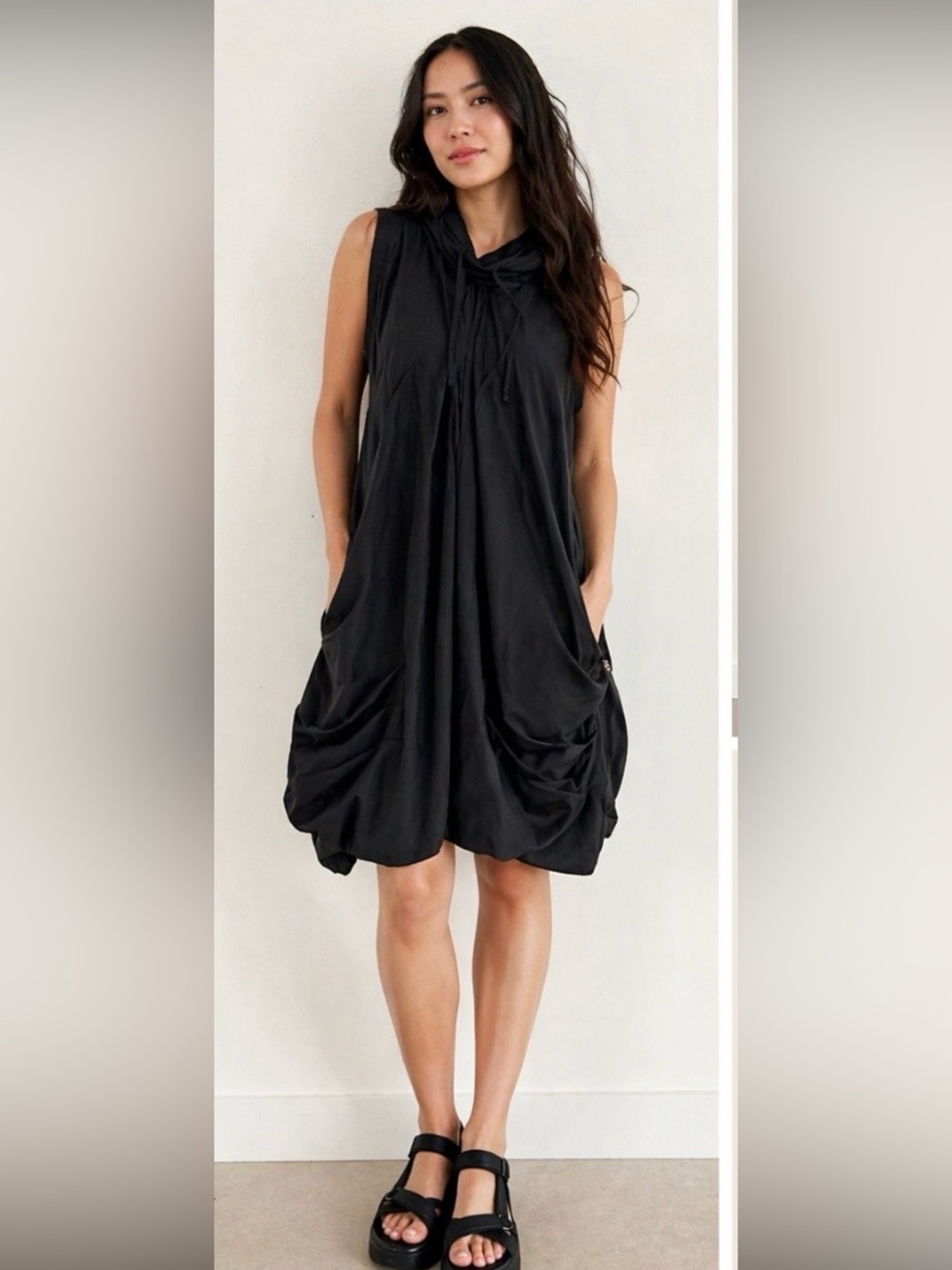 Dzhavael Couture Sleeveless Black Midi Bubble Dress